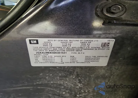 2013 GMC Terrain Sle из США, поврежденный, VIN 2GKALMEK5D6361531